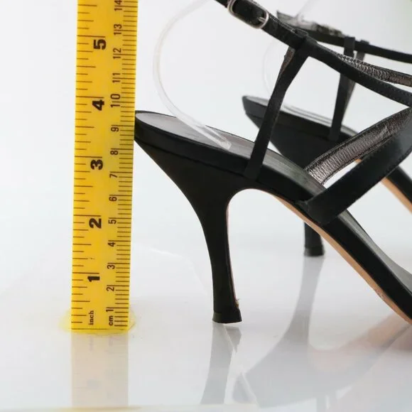 Faconnable Womens Sandal Size 10 Black Satin Strappy Caged High Heel Dress Shoe - Picture 5 of 12